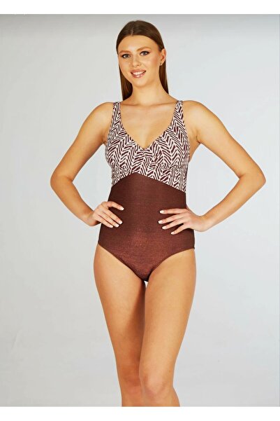 Estiva Double-Breasted Collar Shiny Stylish Swimsuit