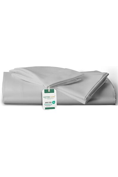 COTTON HOME 3PC Flat Sheet With 2 Pillowcase - 240x260cm / 94''x 102'' Grey S...