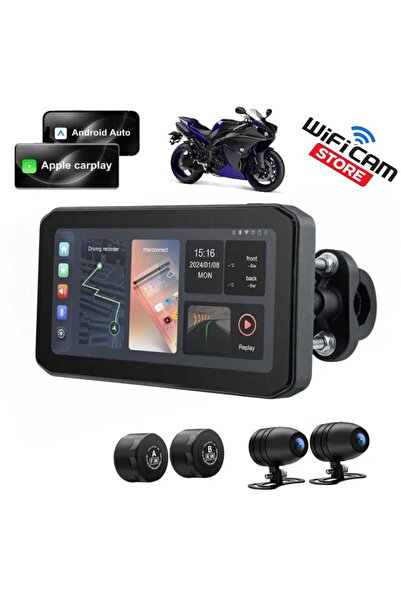 WİFİCAM Çift Kameralı Motosiklet Akıllı Multimedya Ve Sürüş Kayıt Cihazı
