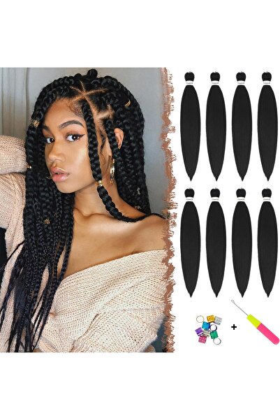 Feshfen Pre Stretched Braiding Hair 8 Pack Kanekalon Extensions, Yaki Texture...