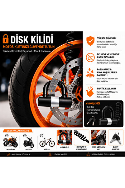 Vi Caro 781mv 12x11 Cm Boy 16mm Çapında Motosiklet Disk Kilidi Kelepçeli Çeli...