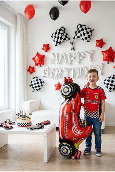 Partixa Yarış Arabası Kırmızı Folyo Balon 52x110 cm Araba Temalı Çocuk Doğum ...