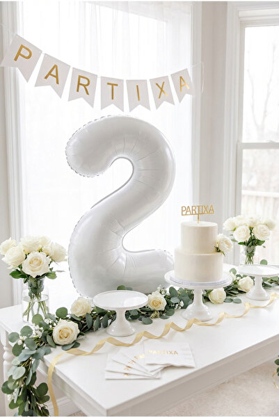 Partixa Beyaz 32 İnç Rakam 2 Folyo Balon 2 Yaş Doğum Günü Konsepti Sayı Balon...