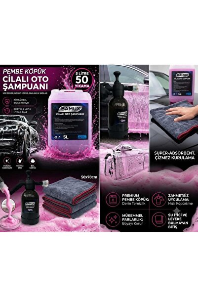 Bamux Profesyonel Oto Yıkama Seti - 5 LT Cilalı Şampuan + 2 LT Basınçlı Köpük...