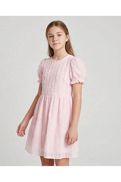 REDTAG Senior Girls Pink Puff Sleeves Dress