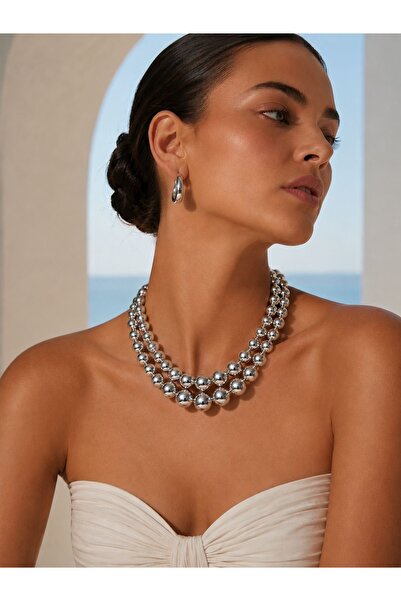 Solare Accessories İkili Gümüş Rengi İnci Kolye