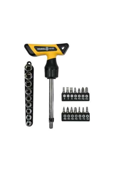 Vorel T-Type Screwdriver With Bits/Tubing, 25Pcs