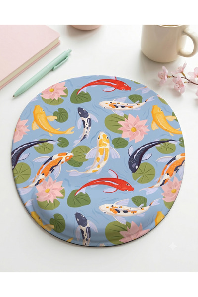 matizya Koi Balığı Desenli Bilek Destekli Oval Mousepad 19x23 cm Ergonomik Lo...