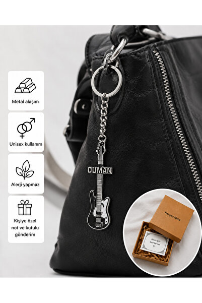 HER ŞEY NOTA www.herseynota.com Duman Guitar Design Unisex Keychain – Metal L...