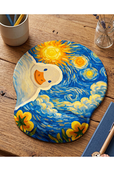 matizya Yıldızlı Gece Ördek Desenli Bilek Destekli Oval Mousepad 19x23 cm San...
