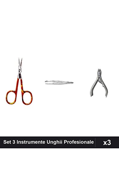 One Group Set 3 Instrumente Profesionale Unghii, Forfecuță Cuticule Penseta C...