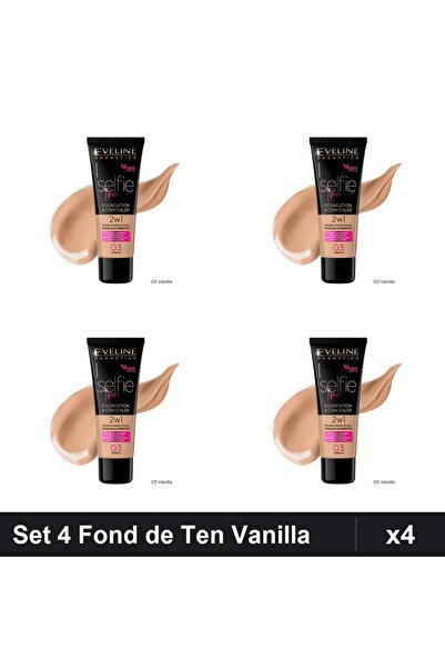 Eveline Set 4 Fonduri de Ten Selfie Time 2 in 1, Nuanta 03 Vanilla, 30ml