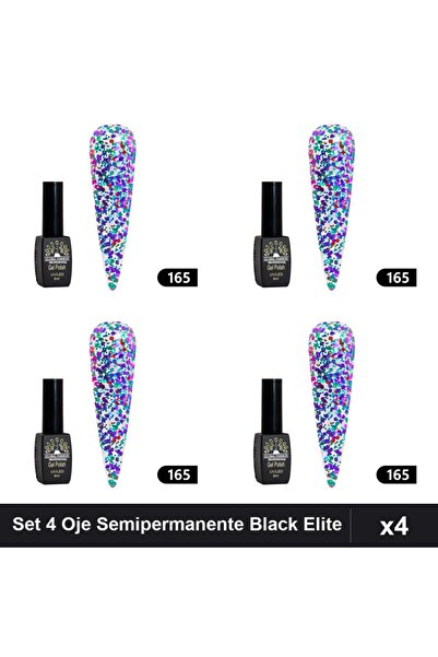 global fashion Set 4 Oje Semipermanente Black Elite 8ml, Manichiura UV/LED Pr...