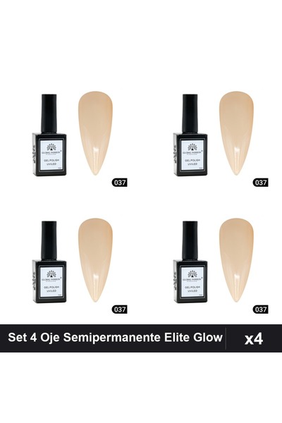 global fashion Set 4 Oje Semipermanente Elite Glow 15ml, Gel Polish UV/LED