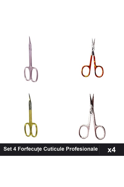 One Group Set 4 Forfecuțe Profesionale Cuticule, Argintie și Aurie, Manichiura