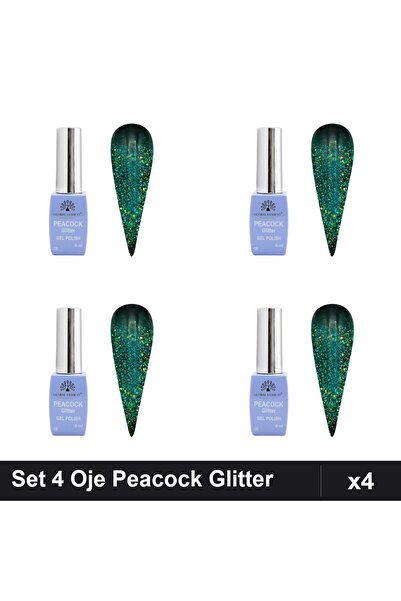 Makeup Set 4 Oje Semipermanente Peacock Glitter 8ml, Nuanță 08, Manichiură UV...