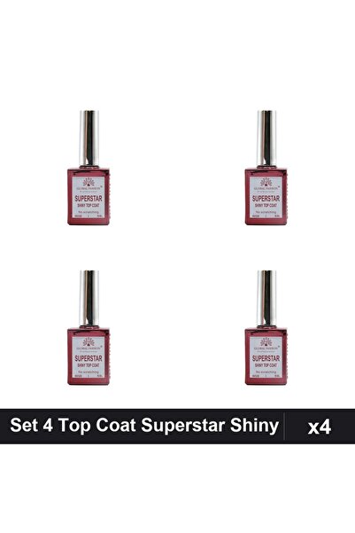 global fashion Set 4 Top Coat Superstar Shiny 15ml, Finish Lucios, Manichiura...