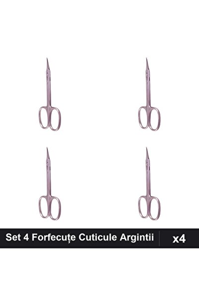Makeup Set of 4 Professional Silver Cuticle Scissors, Thin Satin Nail Clippers
