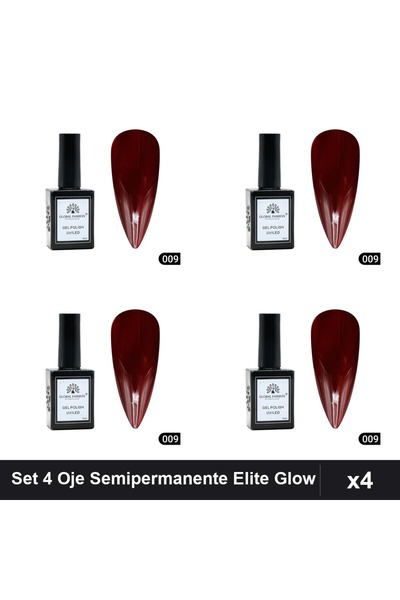 global fashion Set 4 Oje Semipermanente Elite Glow 15ml, Gel Polish UV/LED