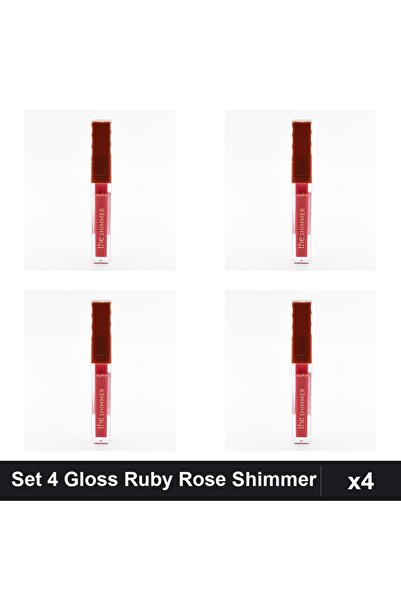 Ruby Rose Set of 4 Gloss Shimmer 01, Moisturizing Lip Gloss, Red Shade
