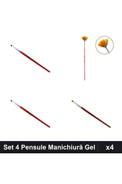 NAİLS Set 4 Pensule Manichiură Gel, Tesit și Limbă Pisică, Pensula Evantai Pr...