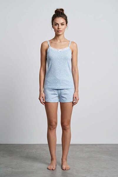 Fulla Moda Star Patterned Suspender Shorts Pajama Set