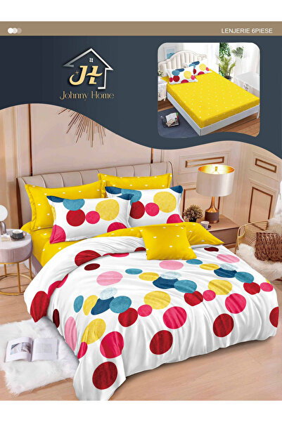 Pucioasa Lenjerie de pat Finet 6 piese cu elastic, buline colorate-T346