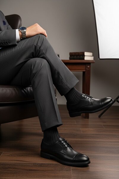 enoch Men's Leather Black Classic Lined and Laced Comfortable Leather Look Shoes