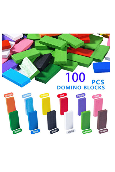 EHOME 100 قطعة من مكعبات الدومينو الخشبية الملونة، مجموعة ألعاب تعليمية للبنا...