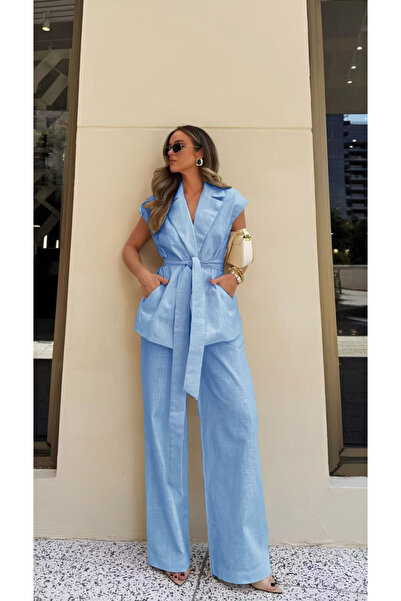 OEM Elegant two-piece women's suit with jacket and wide-leg pants