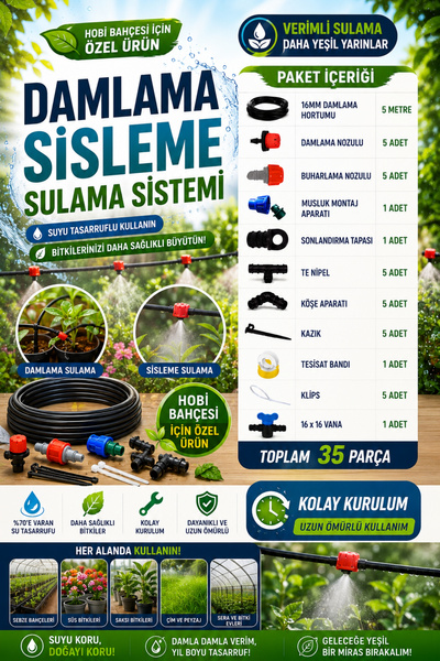 Depolife 35 Parça Bahçe Sera Hobi Bahçesi Tarla Saksı Sulama Nemlendirme Buha...
