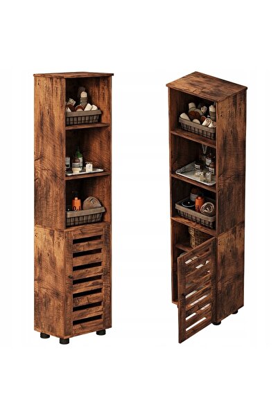 BADU Dulap de baie rustic îngust, maro închis, înălțime 88 cm,