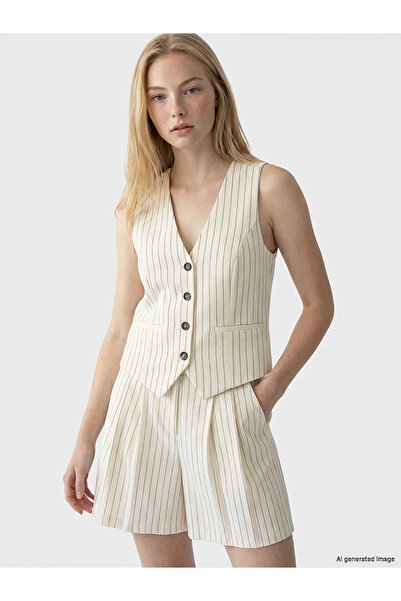 LC Waikiki Nevavm Striped Linen-Look Women's Vest with a Difference