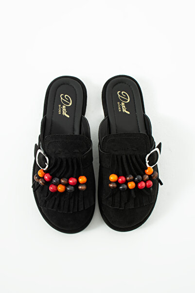 DUXAL SHOES Hazel Women's Suede Tasseled Beaded Buckle Slippers Mulo