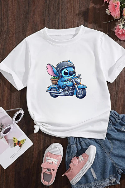 Canlook Tricou pentru fete din bumbac imprimat cu personajul Stitch