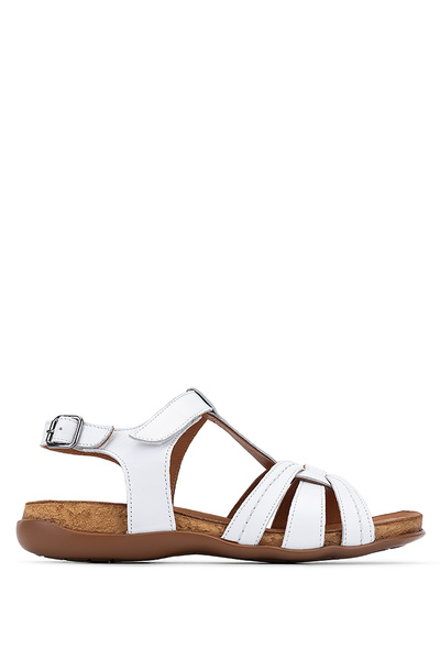 Tamer Tanca Women's Genuine Leather White Flat Sandals