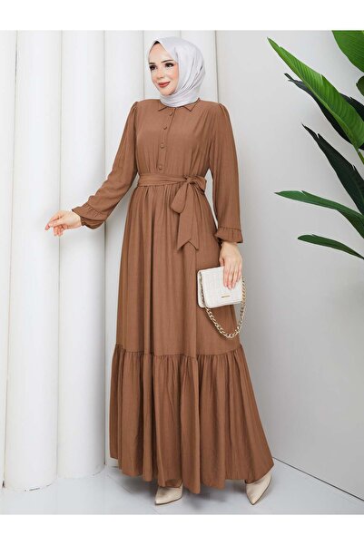 ESLEMNUR Dress || belted || shirt collar || fluffy