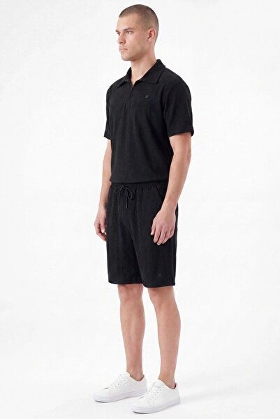 EXSPORT Troy Polo Collar Half Zipper Summer Men's Shorts Set