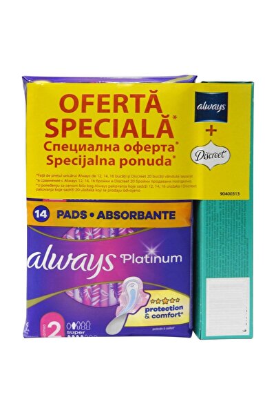 Vader Absorbante, Always, 14 buc Platinum Super, Discreet Absorbante Zilnice ...