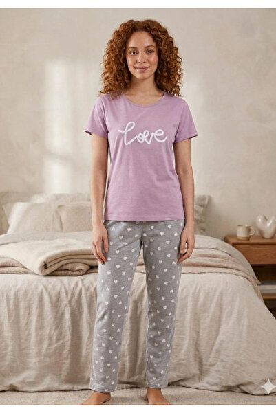 Serena Women's pajamas with Short-Sleeved and long pants - purple color - Lov...