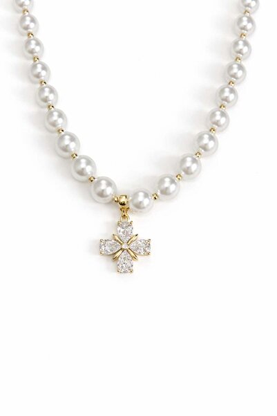 Angelovia Pearl Detailed Flower Necklace