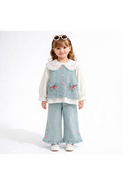 nannie Ținută pentru fete Blue Denim Rosa - 3-4 ani