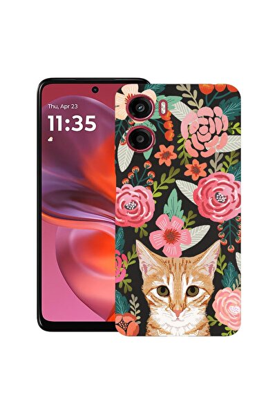 bestcase Калъф за Motorola Moto G06 с дизайн на котка и цветя, TPU матов ултр...