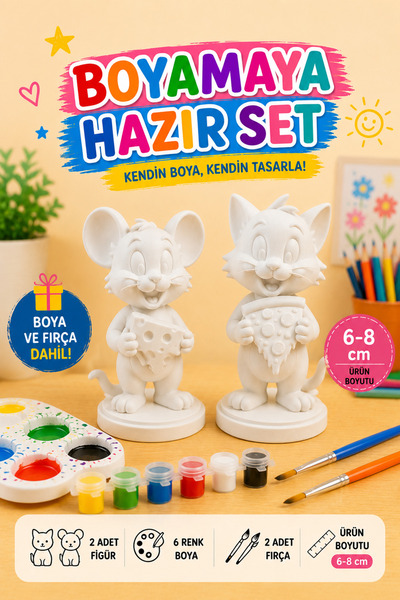 Neux Kedi ve Fare Boyama Seti – Pizza & Peynir Figürlü Hobi Kiti