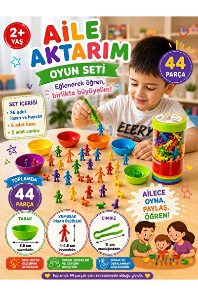 SAZE Aile Aktarım Oyun Seti 44 Parça Eğitici Sıralama ve Eşleştirme Oyunu Cım...