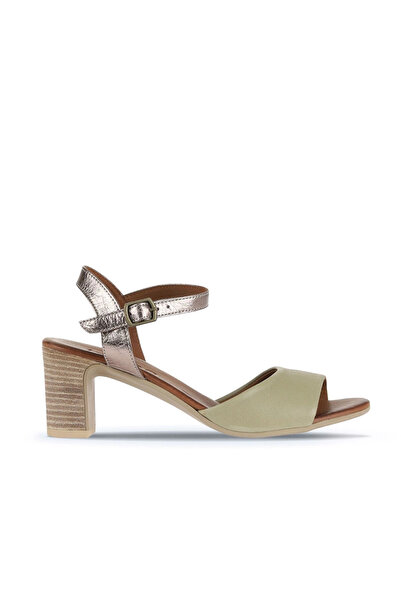 BUENO Khaki Leather Women's Heeled Sandals