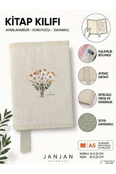 JANJAN NATURAL FABRIC omot za knjigu, perivi omot za knjigu, zaštitnik za knj...