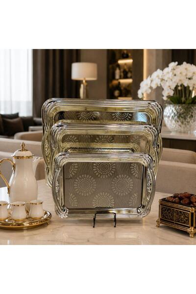 Generic Charming Sun Circles Design Scalloped Rim Rectangular Serving Tray Se...