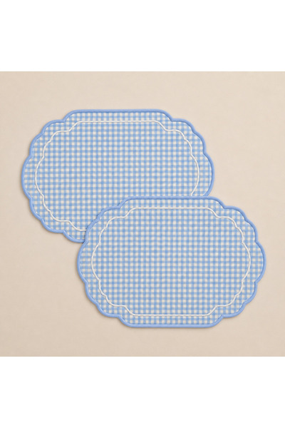 LİONYA DESİGN 2-Piece Blue Gingham Frame Embroidered Placemat 45X30 – Premium...