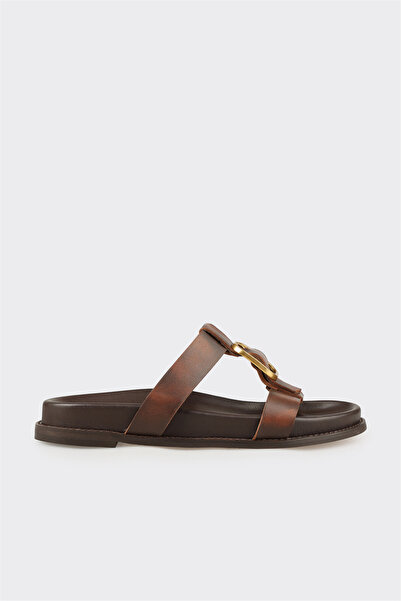 Elle Shoes Kahve Deri Kadın Terlik